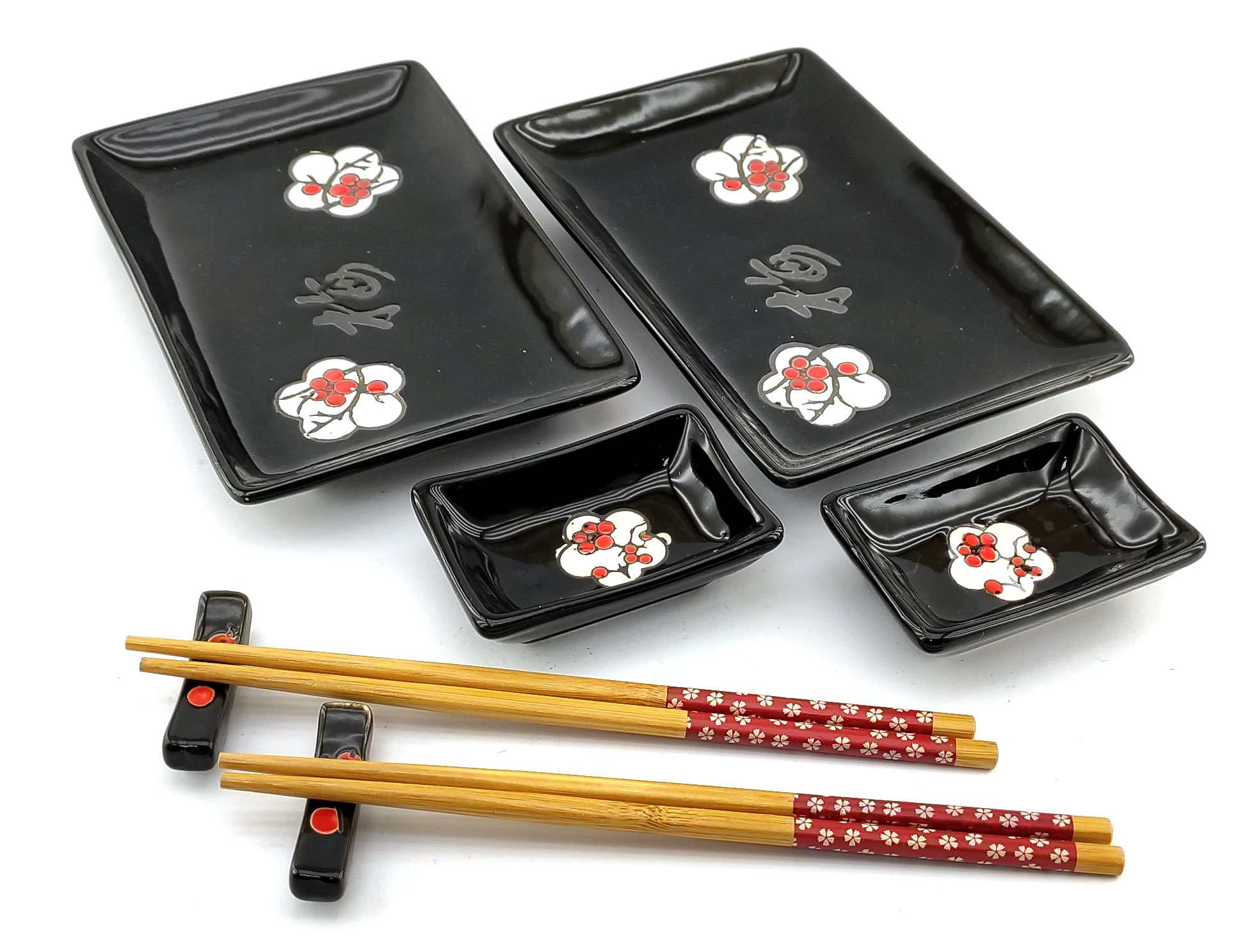 Сервиз для суши Цветы сакуры с иероглифом на черном фоне (2 персоны)(28х28,3х3,5 см) Сервиз для суши Цветы сакуры с иероглифом на черном фоне (2 персоны)(28х28,3х3,5 см)