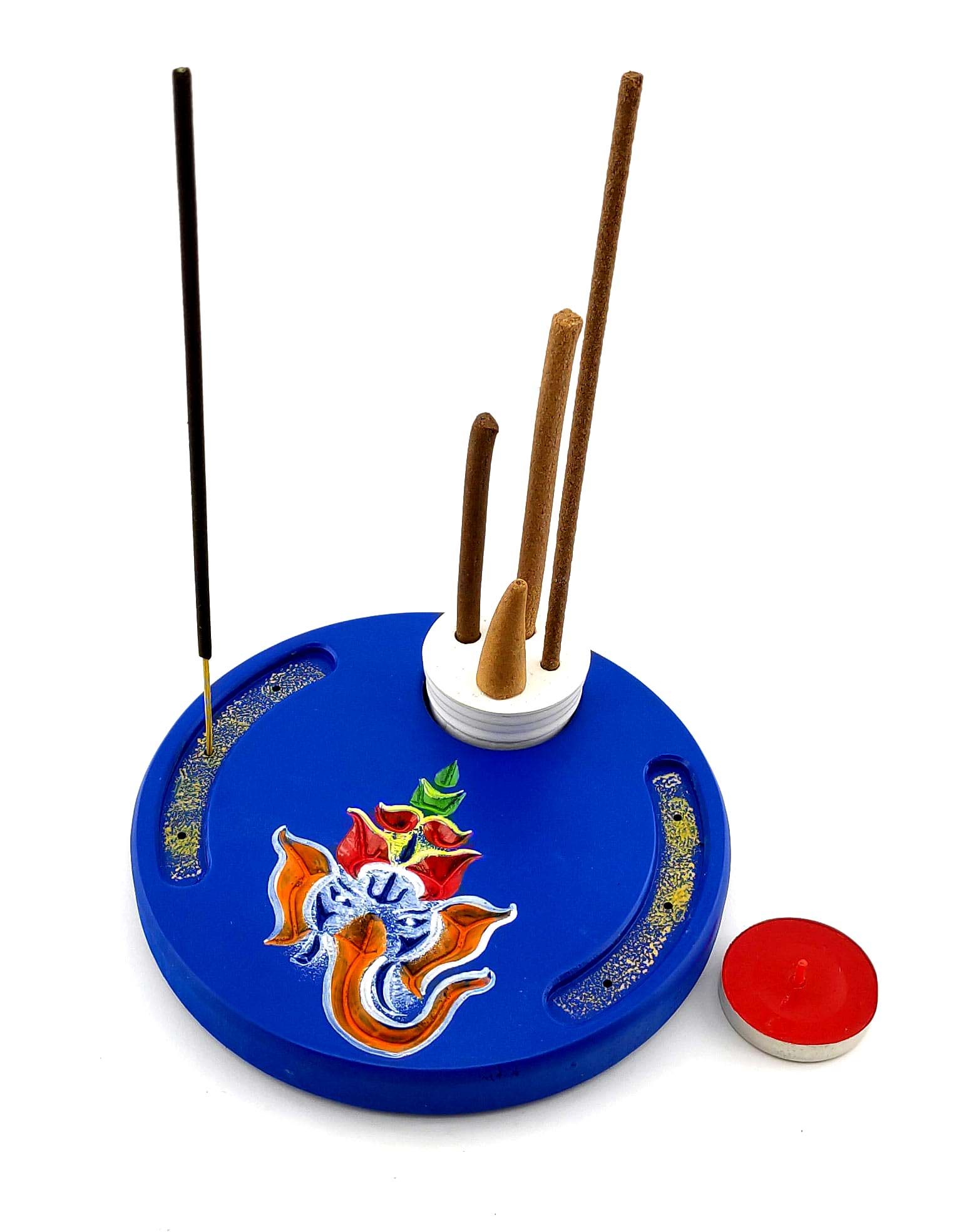 Подставка под благовония синяя Ганеша,(d14смh1,8см) массив дерева, резная покрыта эмалью и лаком Подставка под благовония синяя Ганеша,(d14смh1,8см) массив дерева, резная покрыта эмалью и лаком