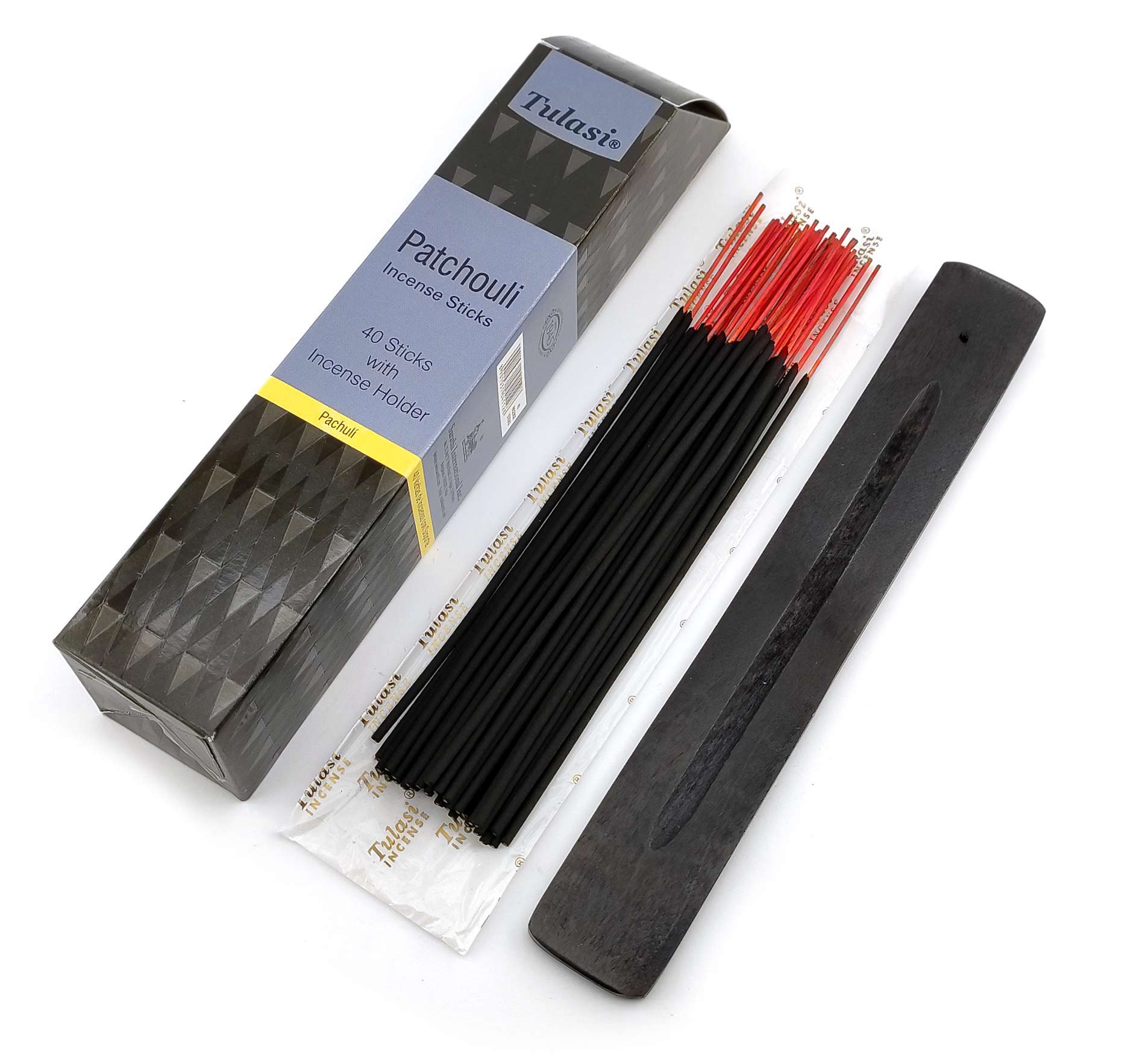 Patchouli 40 Stiks with Incense Holder (Благовония 40 штук с деревянной подставкой)(Tulasi) Patchouli 40 Stiks with Incense Holder (Благовония 40 штук с деревянной подставкой)(Tulasi)