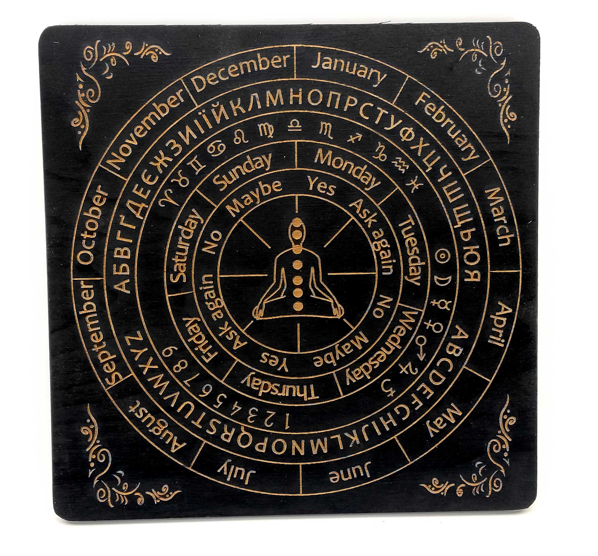 Таблица для работы с маятником Классическая на английском языке, темная (26×26×0,8 см) Таблица для работы с маятником Классическая на английском языке, темная (26×26×0,8 см)