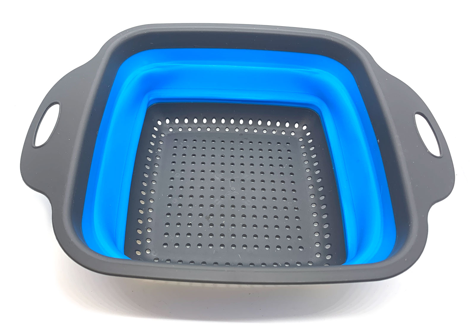 Дуршлаг силиконовый складной с ручками прямоугольный синий (29х21х8 см) Дуршлаг силиконовый складной с ручками прямоугольный синий (29х21х8 см)