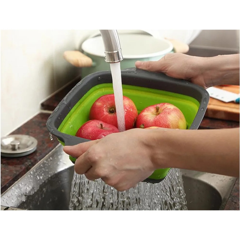 Дуршлаг силиконовый складной с ручками прямоугольный зеленый (23,5х18,5х7 см) Дуршлаг силиконовый складной с ручками прямоугольный зеленый (23,5х18,5х7 см)