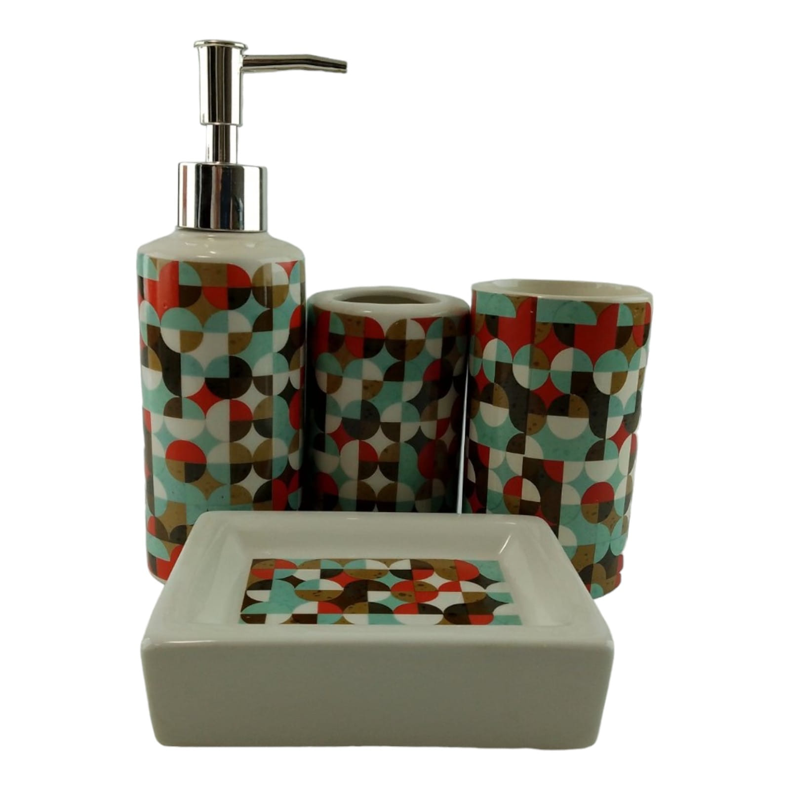Набор для ванной керамический Красно бирюзовый узор Набор для ванной керамический Красно бирюзовый узор