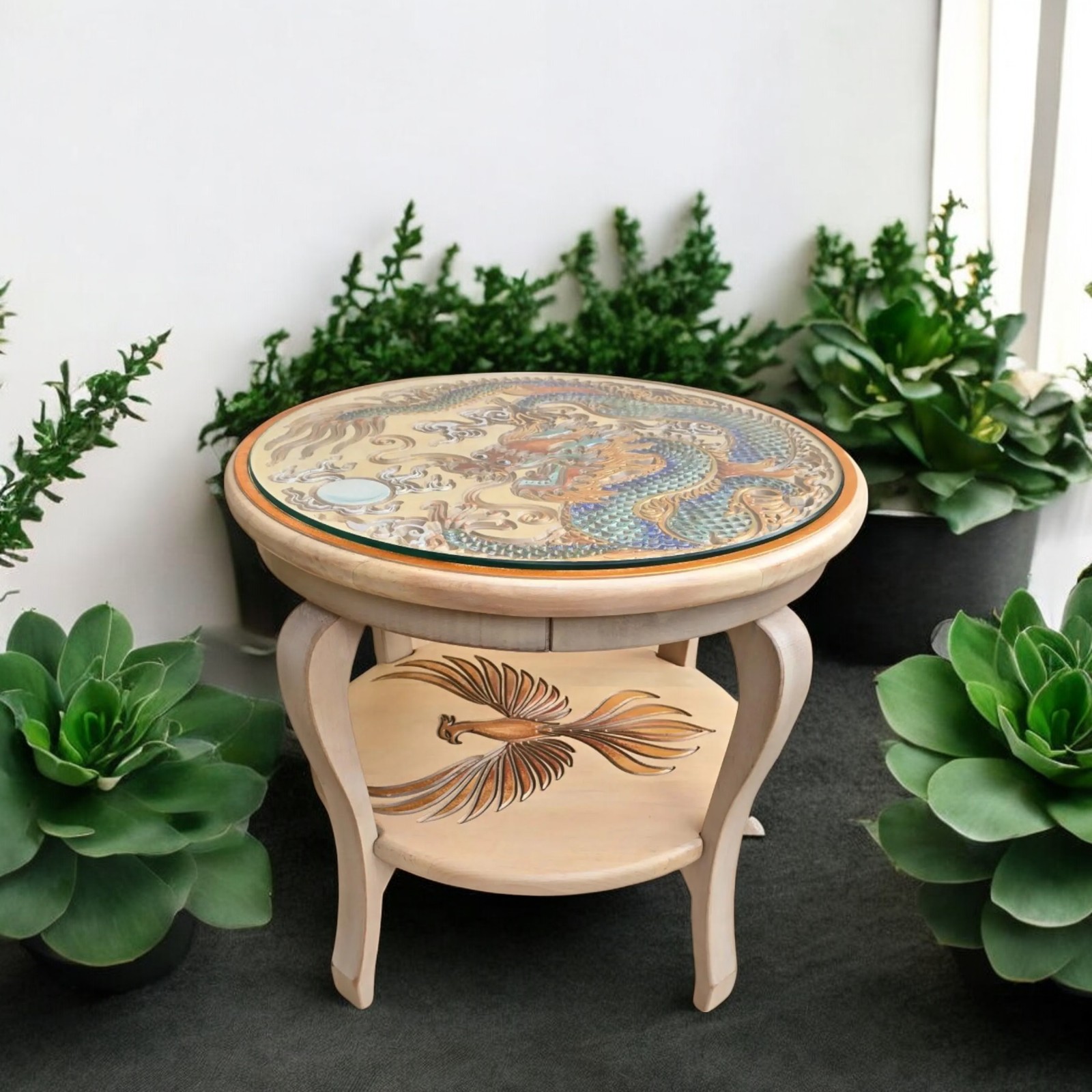 Кофейный, журнальный столик Лазурный Дракон Востока(d-530mm.h-480mm).массив дерева Кофейный, журнальный столик Лазурный Дракон Востока(d-530mm.h-480mm).массив дерева