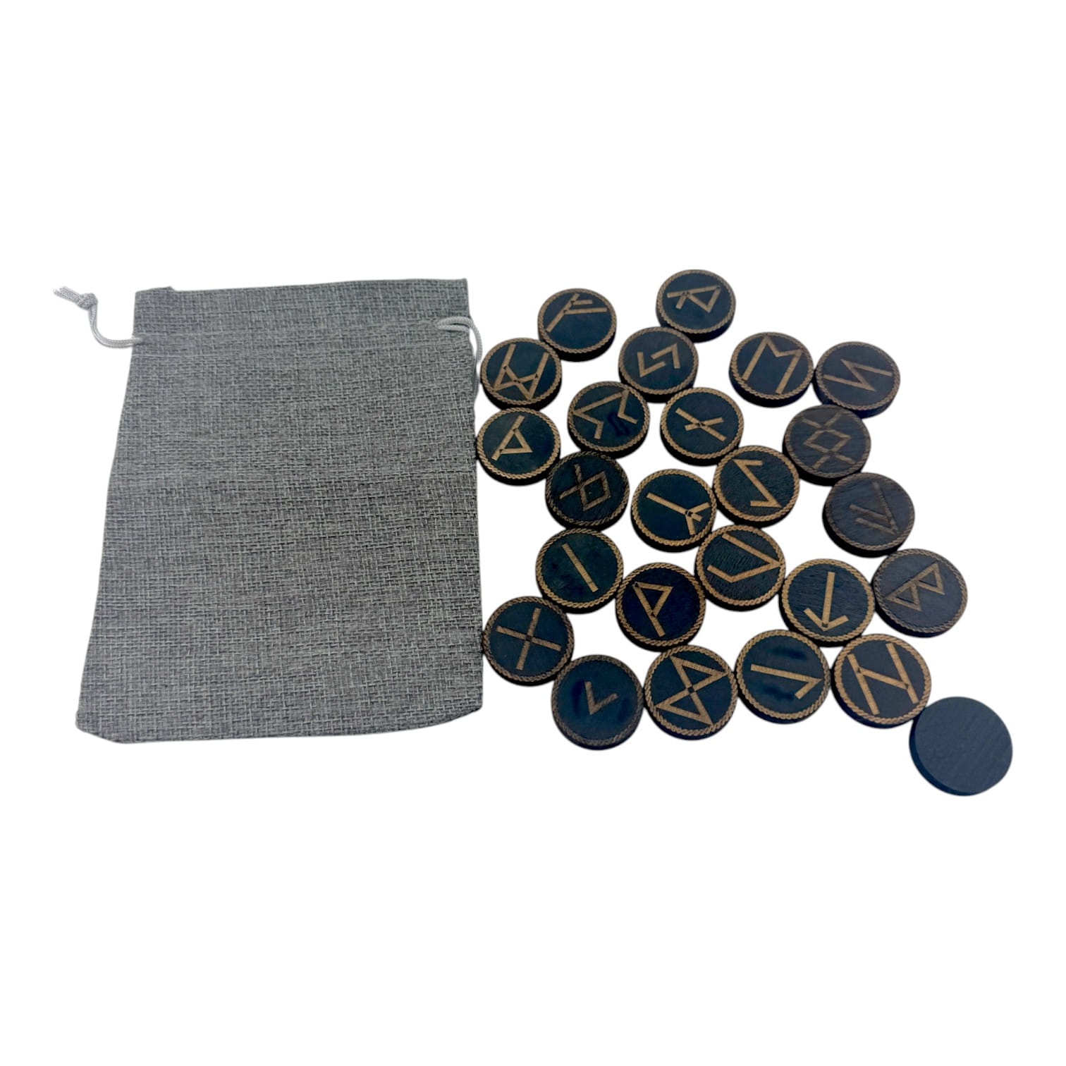 Руны Скандинавские круглые, темные, 25 рун (d-3,1 см ,h-0,7 см) с мешочком ,массив дерева Руны Скандинавские круглые, темные, 25 рун (d-3,1 см ,h-0,7 см) с мешочком ,массив дерева