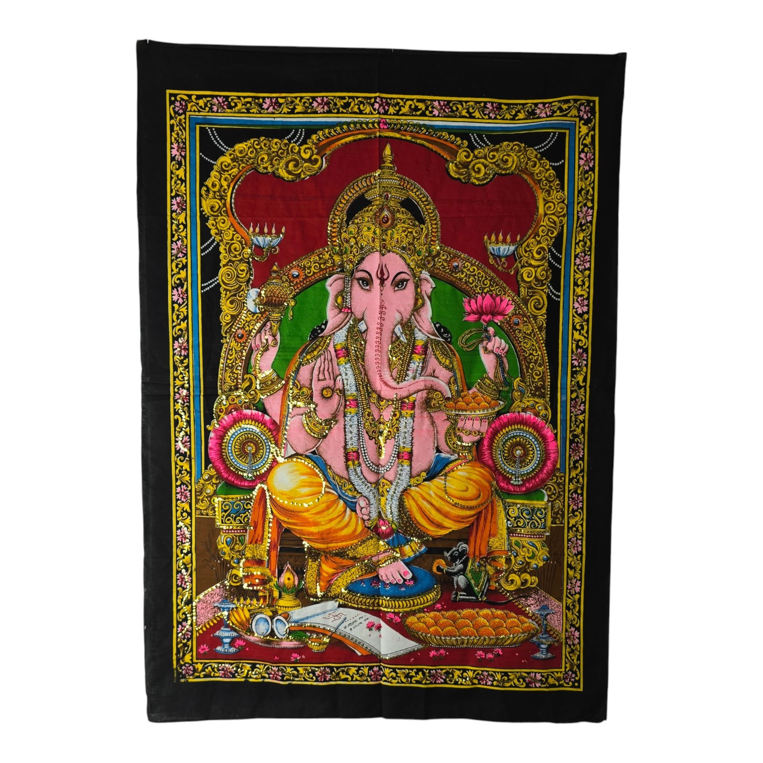 Панно настенное Ганеша на троне хлопковое (110х80 см) Панно настенное Ганеша на троне хлопковое (110х80 см)