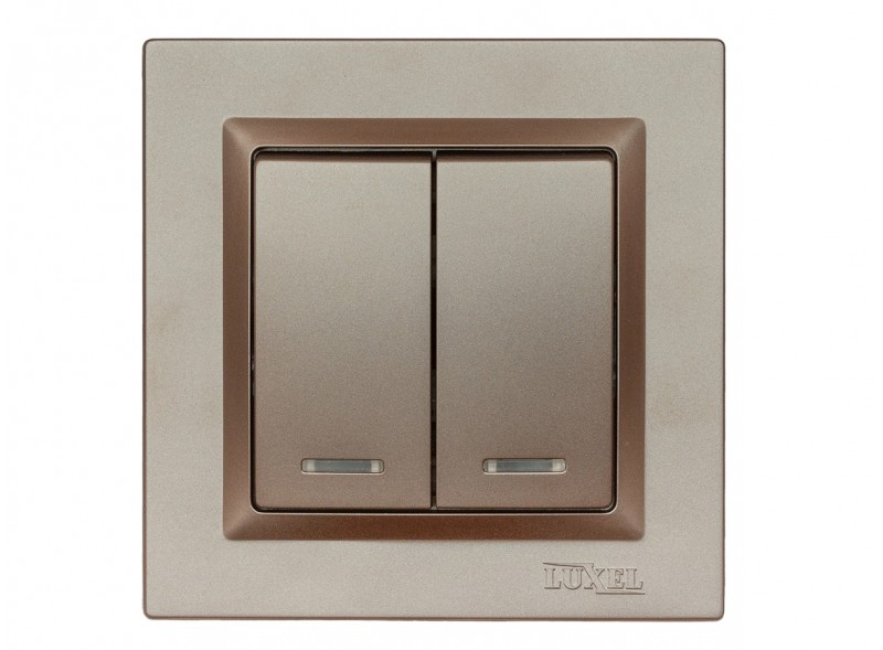 Выключатель двойной с подсветкой Luxel JAZZ (9206) Терракотовый Выключатель двойной с подсветкой Luxel JAZZ (9206) Терракотовый