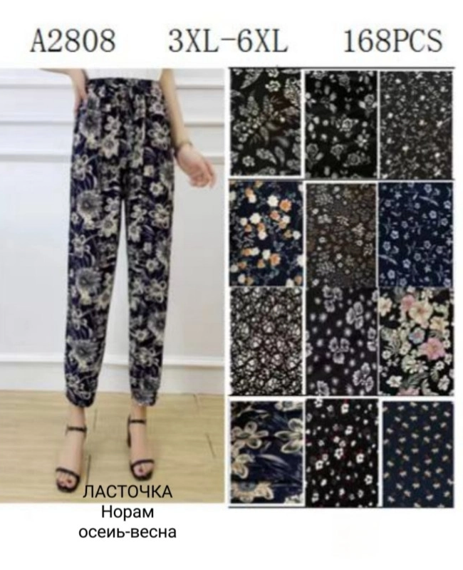 Жіночі літні штани. Розміри норма. В упаковці 12 од різного кольору. Матеріал бамбук, масло, стрейч. 102677 Жіночі літні штани. Розміри норма. В упаковці 12 од різного кольору. Матеріал бамбук, масло, стрейч. 102677