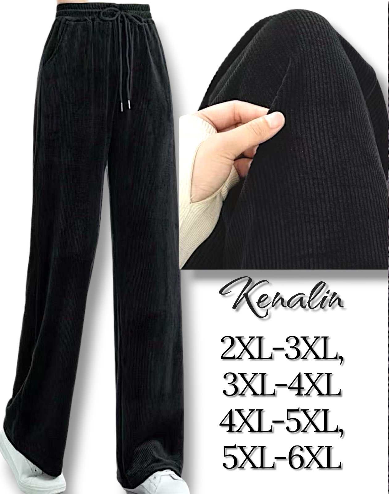 Брюки жіночі велюрові в рубчик, вільного крою. Демісезонні . Фірми Кenalin. Колір чорний. Розміри: 2XL-6XL. Брюки жіночі велюрові в рубчик, вільного крою. Демісезонні . Фірми Кenalin. Колір чорний. Розміри: 2XL-6XL.