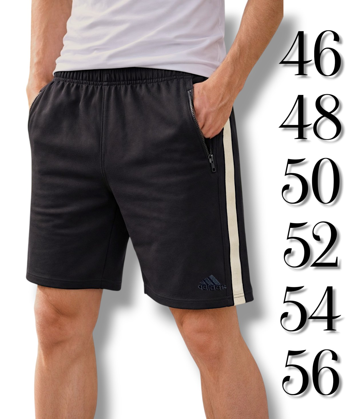 Шорти чоловічі трикотаж коттон. Adidas. Колір чорний. Розміри: 46, 48, 50, 52, 54, 56. Шорти чоловічі трикотаж коттон. Adidas. Колір чорний. Розміри: 46, 48, 50, 52, 54, 56.