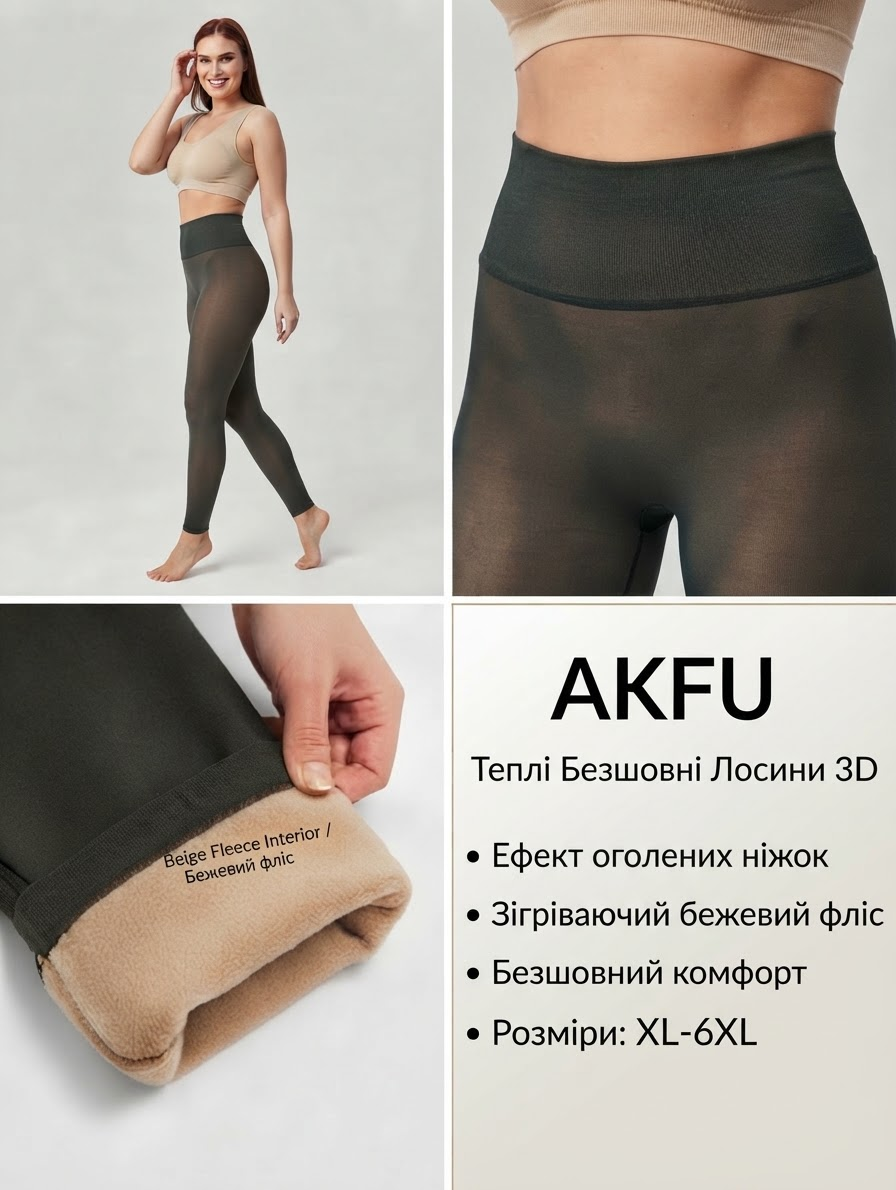 Лосіни жіночі теплі, 3D імітація голих ніжок. Фірми AKFU . Всередині бежевий фліс . Розмір XL-6XL Лосіни жіночі теплі, 3D імітація голих ніжок. Фірми AKFU . Всередині бежевий фліс . Розмір XL-6XL