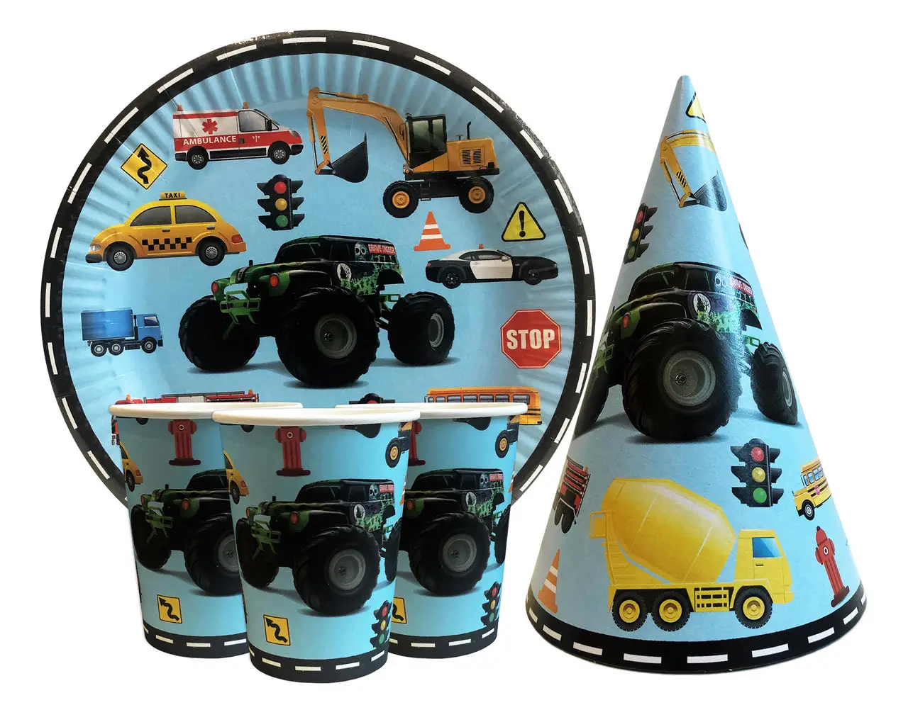 Набор для детского дня рождения "Машинки" Тарелки -10 шт Стаканчики - 10 шт Колпачки - 10 шт Набор для детского дня рождения "Машинки" Тарелки -10 шт Стаканчики - 10 шт Колпачки - 10 шт