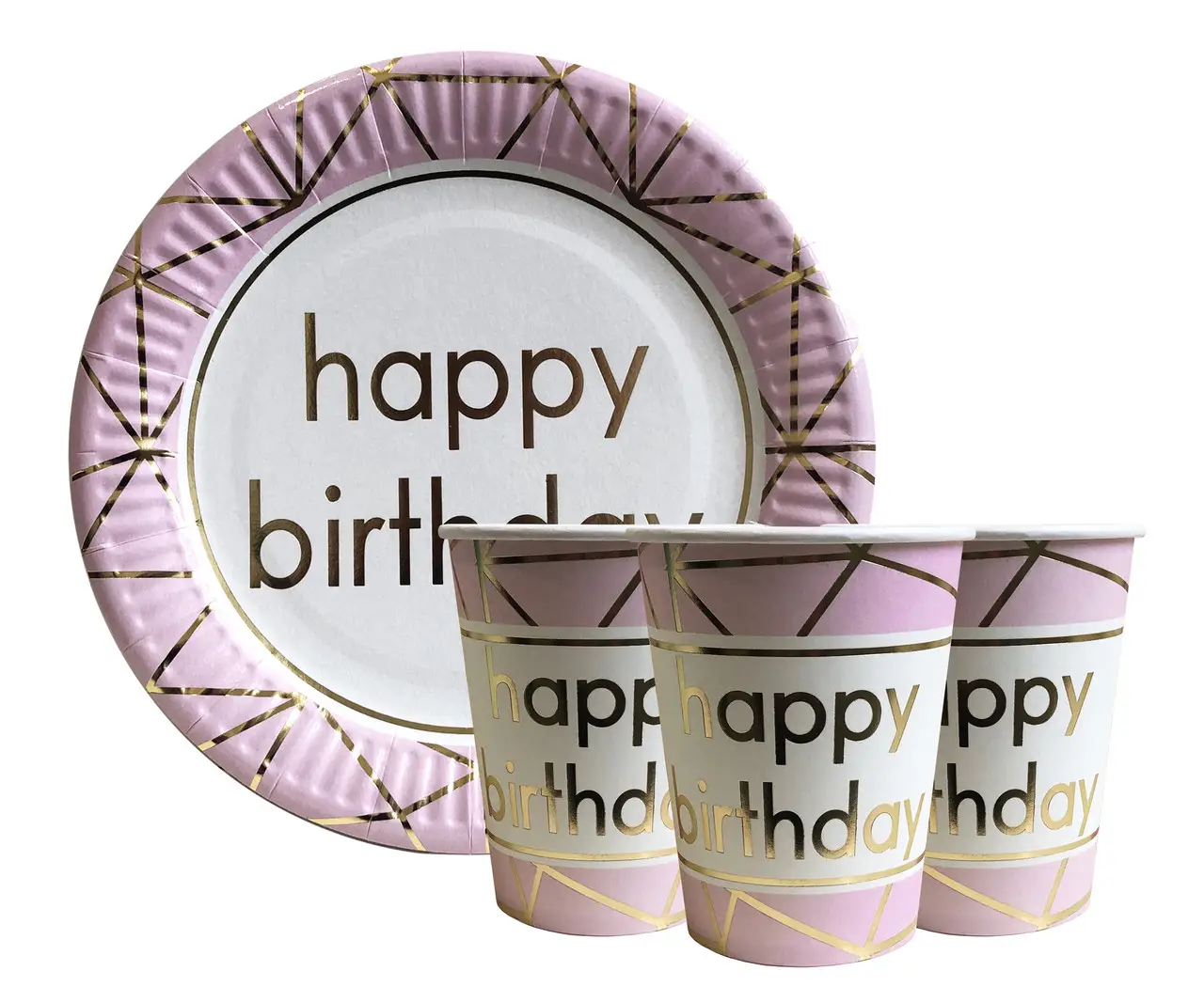 Набор одноразовой посуды "Happy Birthday розовые" Тарелки -10 шт Стаканчики - 10 шт Набор одноразовой посуды "Happy Birthday розовые" Тарелки -10 шт Стаканчики - 10 шт