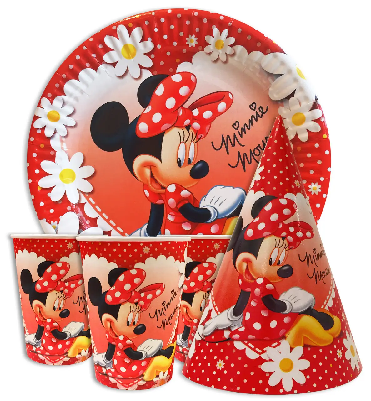 Набор для детского дня рождения " Минни Маус в ромашках " Тарелки -10 шт Стаканчики - 10 шт Колпачки - 10 шт Набор для детского дня рождения " Минни Маус в ромашках " Тарелки -10 шт Стаканчики - 10 шт Колпачки - 10 шт