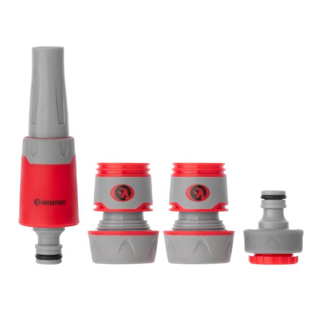 Насадка для полива с плавной регулировкой потока воды + адаптер с резьбой 1/2", 3/4" и 2 коннектора для шланга 3/4" INTERTOOL GE-0028 Насадка для полива с плавной регулировкой потока воды + адаптер с резьбой 1/2", 3/4" и 2 коннектора для шланга 3/4" INTERTOOL GE-0028