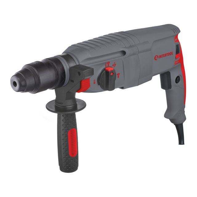 Перфоратор 850 Вт, 3.2 Дж, 0-900 об/мин, 0-4400 уд/мин, 3 режима, SDS plus, съемный быстрозажимной патрон INTERTOOL DT-0184 Перфоратор 850 Вт, 3.2 Дж, 0-900 об/мин, 0-4400 уд/мин, 3 режима, SDS plus, съемный быстрозажимной патрон INTERTOOL DT-0184