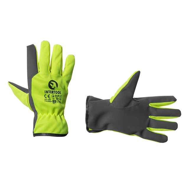 Перчатка кожаная комбинированная из эко- кожи и флуоресцентной зеленой ткани 10" INTERTOOL SP-0172 Перчатка кожаная комбинированная из эко- кожи и флуоресцентной зеленой ткани 10" INTERTOOL SP-0172