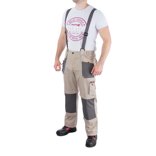 Брюки трансформер рабочие с лямками 6 в 1, 100 % хлопок, плотность 180 г/м2, INTERTOOL SP-3041, размеры S-M-L-XL-2XL-3XL Брюки трансформер рабочие с лямками 6 в 1, 100 % хлопок, плотность 180 г/м2, INTERTOOL SP-3041, размеры S-M-L-XL-2XL-3XL