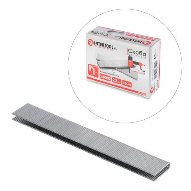Скоба для степлера РТ-1612 20мм (18GA) 5,7(5,8)x1,25x1,0мм 5000шт/упак INTERTOOL PT-8320 Скоба для степлера РТ-1612 20мм (18GA) 5,7(5,8)x1,25x1,0мм 5000шт/упак INTERTOOL PT-8320