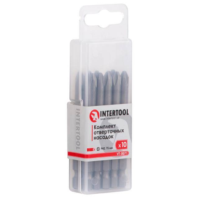 Комплект удлиненных отверточных насадок PH2*75 мм, уп. 10 шт INTERTOOL VT-0071 Комплект удлиненных отверточных насадок PH2*75 мм, уп. 10 шт INTERTOOL VT-0071