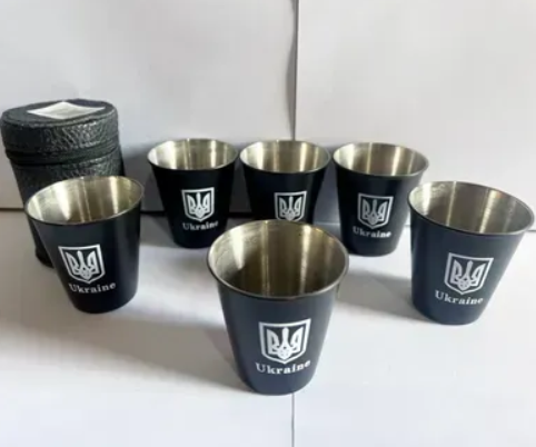 Набор металлических рюмок Ukraine (4 шт.) с кожаным чехлом PM-20-6 Набор металлических рюмок Ukraine (4 шт.) с кожаным чехлом PM-20-6