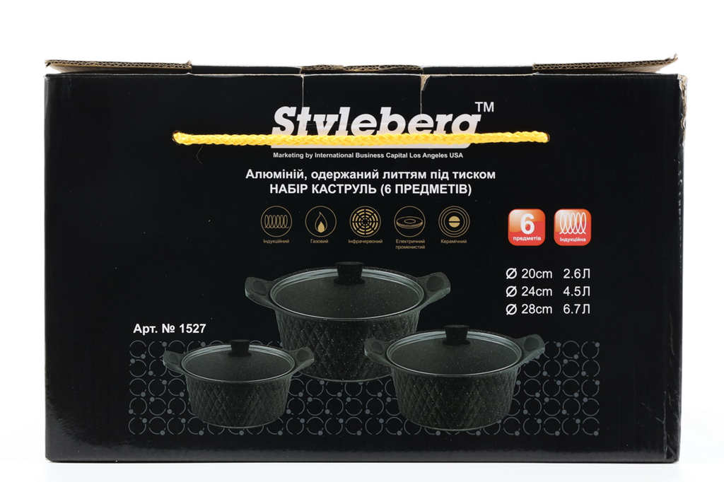 Набор кастрюль 3 шт мраморное покрытие 1527 Набор кастрюль 3 шт мраморное покрытие 1527