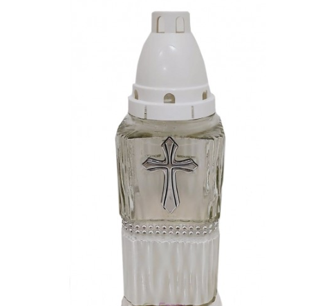 Лампадка стеклянная на 48 часов "Крест/квадрат белый" Лампадка стеклянная на 48 часов "Крест/квадрат белый"