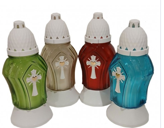 Лампадка стеклянная на 36 часов Микс с белым крестом Лампадка стеклянная на 36 часов Микс с белым крестом