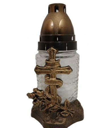 Лампадка стеклянная на 18 часов "Крест золотой" Лампадка стеклянная на 18 часов "Крест золотой"