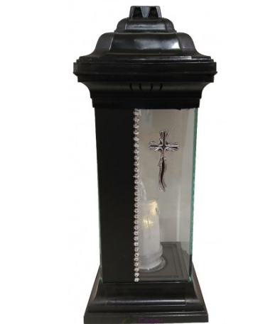 Лампадка Каплычка черная витражная с led-свечой "Крест серебряный" Лампадка Каплычка черная витражная с led-свечой "Крест серебряный"