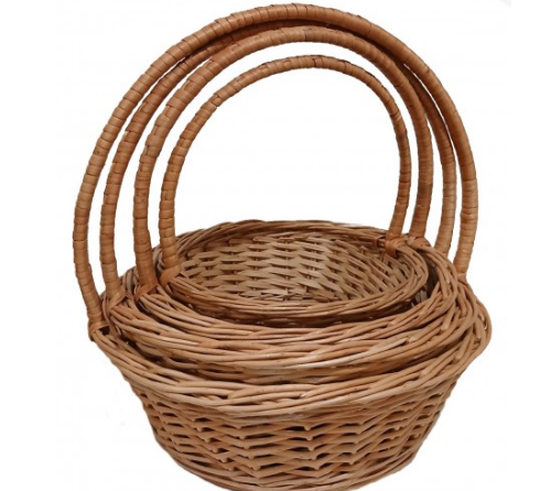 Круглые корзины из лозы d-45см с плетеной ручкой (набор из 4 шт) Круглые корзины из лозы d-45см с плетеной ручкой (набор из 4 шт)