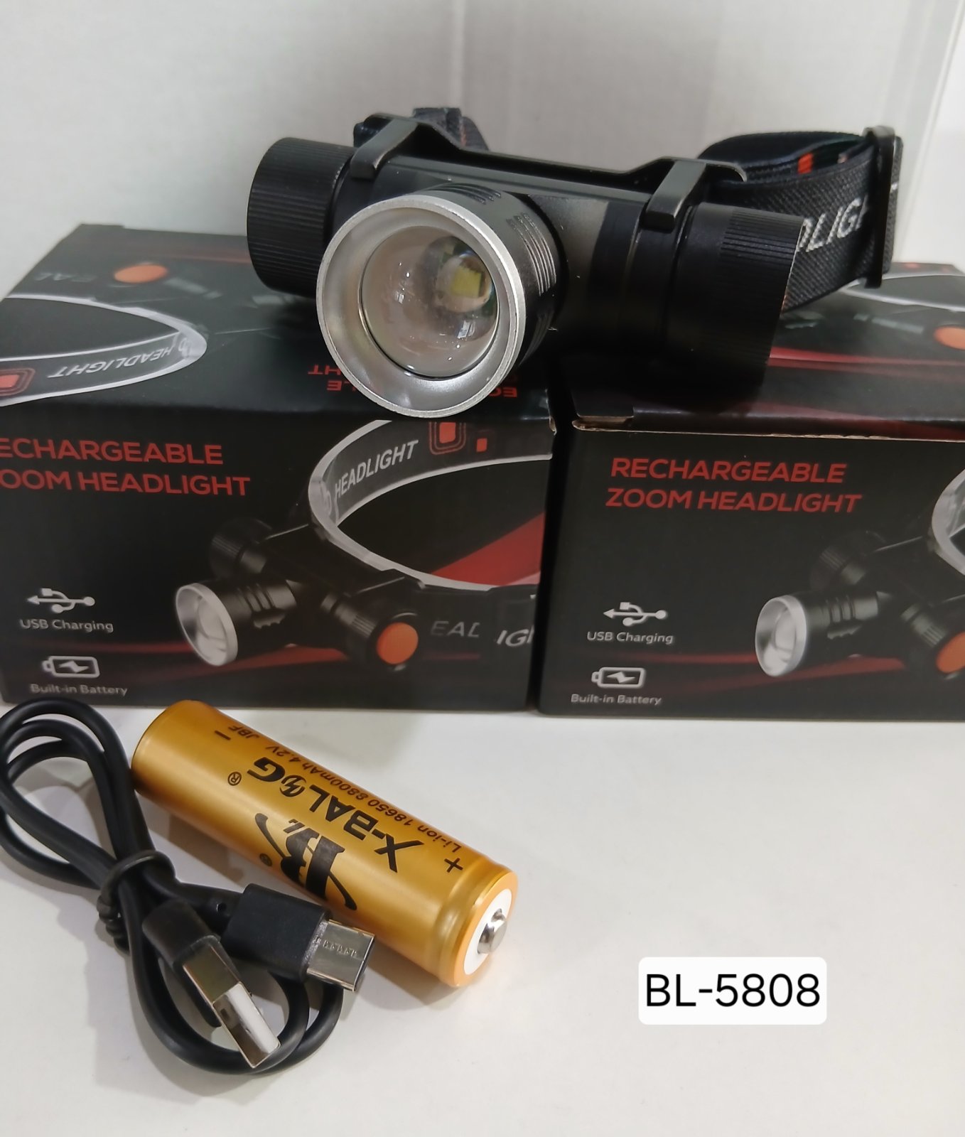 Фонарь налобный BL 5808 (металлический, сменный аккумулятор, заряд Type-C) Фонарь налобный BL 5808 (металлический, сменный аккумулятор, заряд Type-C)