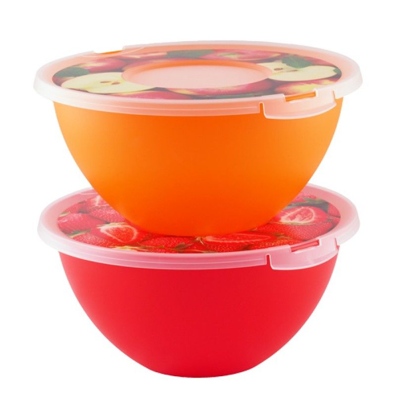 Миска с крышкой с декором 2 л, цвета в ассортименте Миска с крышкой с декором 2 л, цвета в ассортименте