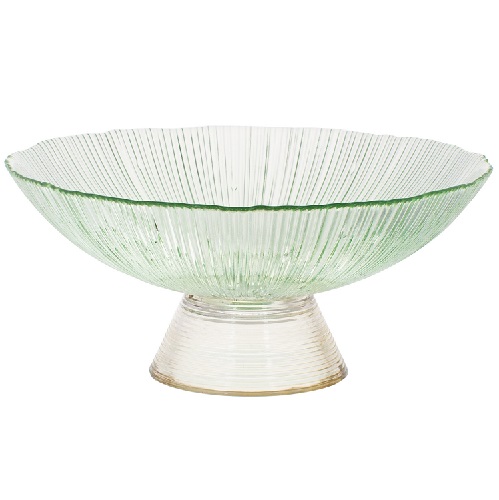 Фруктовница из цветного стекла на ножке, 25см, цвет — изумрудный с золотом Фруктовница из цветного стекла на ножке, 25см, цвет — изумрудный с золотом