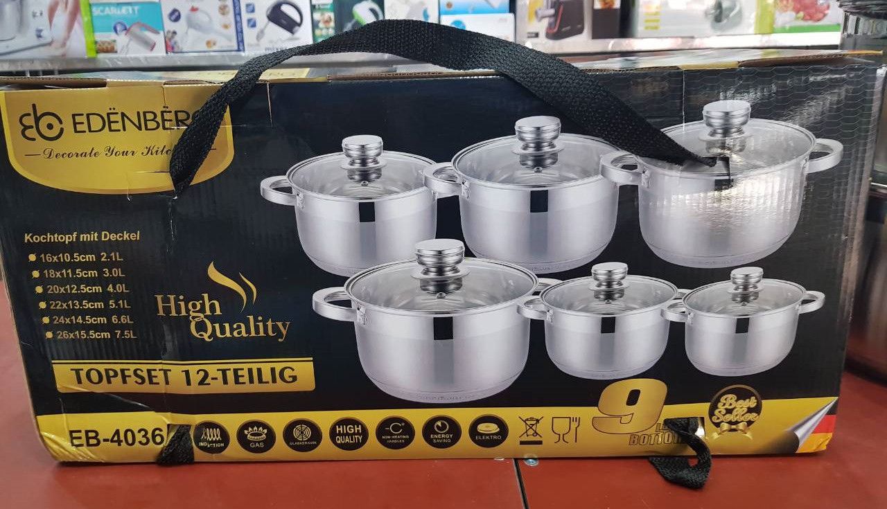 Набор кастрюль EDENBERG EB-4036 2.1 / 3 / 4 / 5.1 / 6.6 / 7.5 л (12 предметов) Набор кастрюль EDENBERG EB-4036 2.1 / 3 / 4 / 5.1 / 6.6 / 7.5 л (12 предметов)