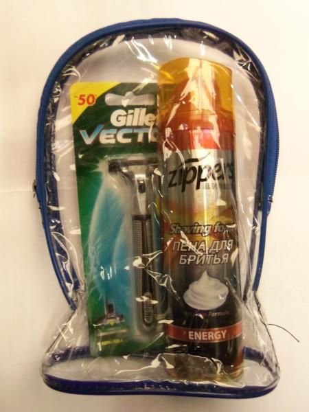 Набор подарочный мужской в косметичке (пена для бритья ZIPPERS 200 мл., станок системный для бритья GILLETTE VEKTOR) Набор подарочный мужской в косметичке (пена для бритья ZIPPERS 200 мл., станок системный для бритья GILLETTE VEKTOR)