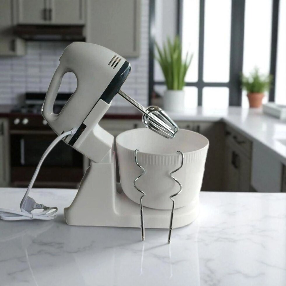 Кухонный миксер Crownberg CB-7320 настольный с подставкой и чашей, 7 скоростей Кухонный миксер Crownberg CB-7320 настольный с подставкой и чашей, 7 скоростей