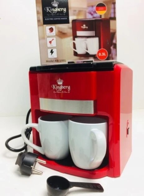 Капельная кофеварка Kingberg KB-1991 с чашками красная Капельная кофеварка Kingberg KB-1991 с чашками красная