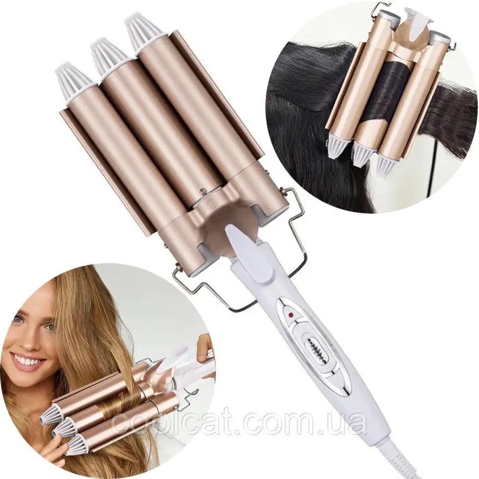 Плойка три волны для волос с керамическим покрытием Rozia HR 722 / Профессиональная тройная плойка для завивки Плойка три волны для волос с керамическим покрытием Rozia HR 722 / Профессиональная тройная плойка для завивки