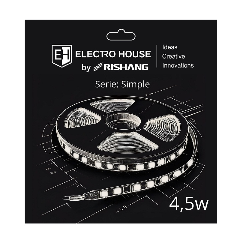 LED лента 4,5Вт 12В SMD2835 60 диодов, 540 Лм, нейтральный белый 4000К, серия Simple Electro House by Rishang LED лента 4,5Вт 12В SMD2835 60 диодов, 540 Лм, нейтральный белый 4000К, серия Simple Electro House by Rishang