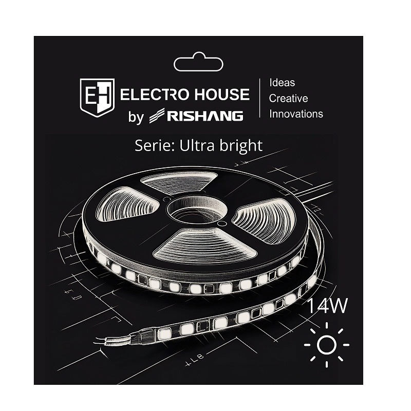 LED лента 14Вт 24В SMD2835 180 диодов, 1400 Лм, холодный белый 6500К, серия Ultra Bright Electro House by Rishang LED лента 14Вт 24В SMD2835 180 диодов, 1400 Лм, холодный белый 6500К, серия Ultra Bright Electro House by Rishang