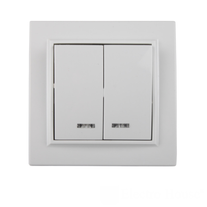 Выключатель с подсветкой двойной Белый Выключатель с подсветкой двойной Белый