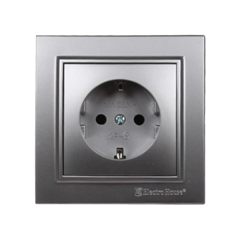 Розетка с заземлением 16 А Enzo Серебряный камень Розетка с заземлением 16 А Enzo Серебряный камень