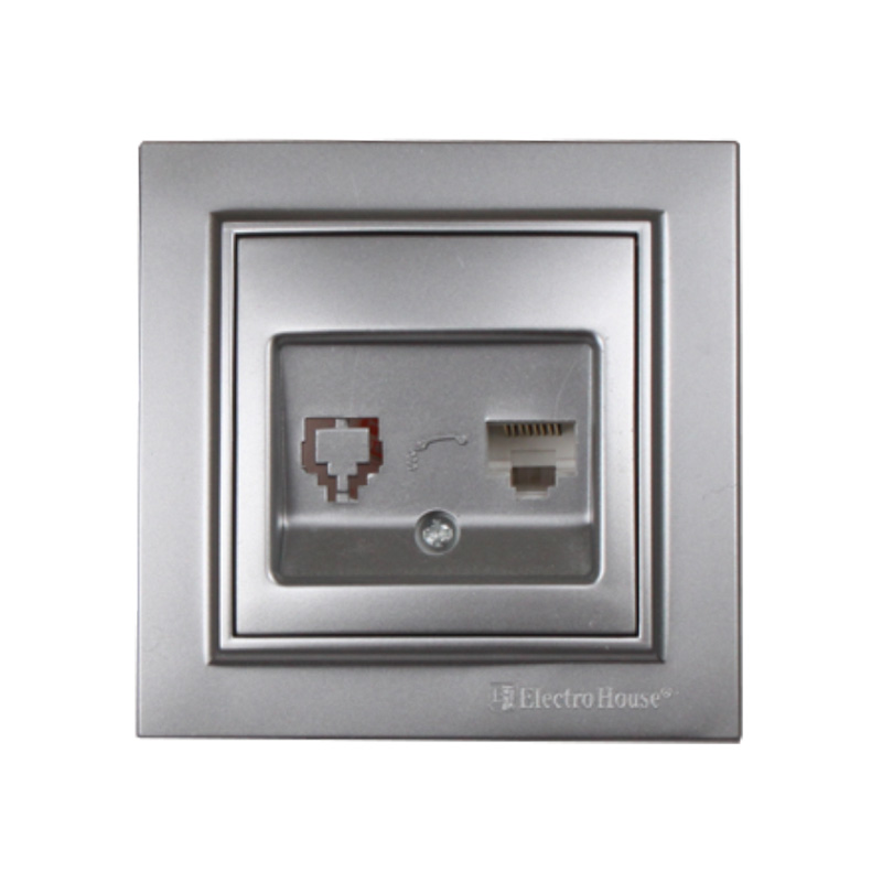 Розетка компьютерная 1х8P8C, Enzo серебряный камень Розетка компьютерная 1х8P8C, Enzo серебряный камень