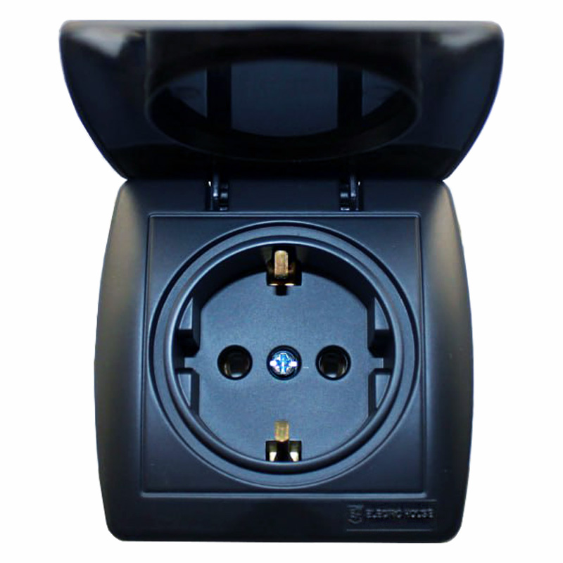 Розетка с заземлением с крышкой 16 А Acura Графит Розетка с заземлением с крышкой 16 А Acura Графит