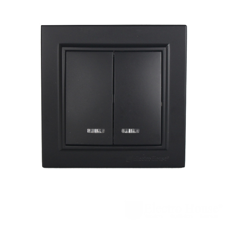 Выключатель с подсветкой двойной Графит Выключатель с подсветкой двойной Графит