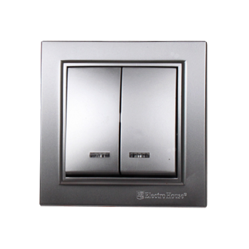 Выключатель с подсветкой двойной Enzo Серебряный камень Выключатель с подсветкой двойной Enzo Серебряный камень