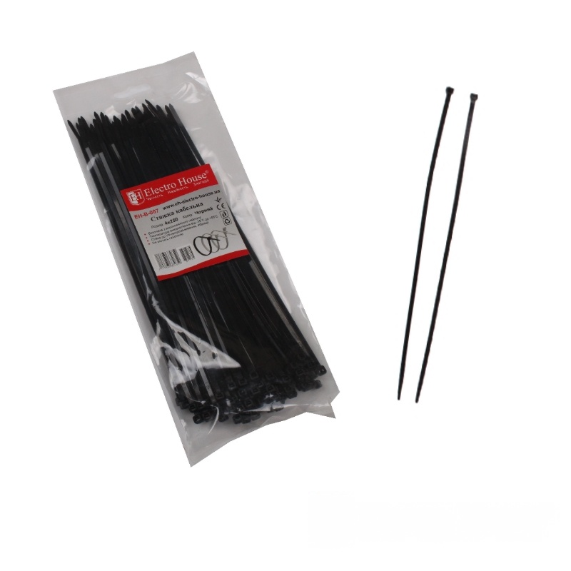 Стяжка кабельная Черный 4х250 мм 100шт./п. Стяжка кабельная Черный 4х250 мм 100шт./п.