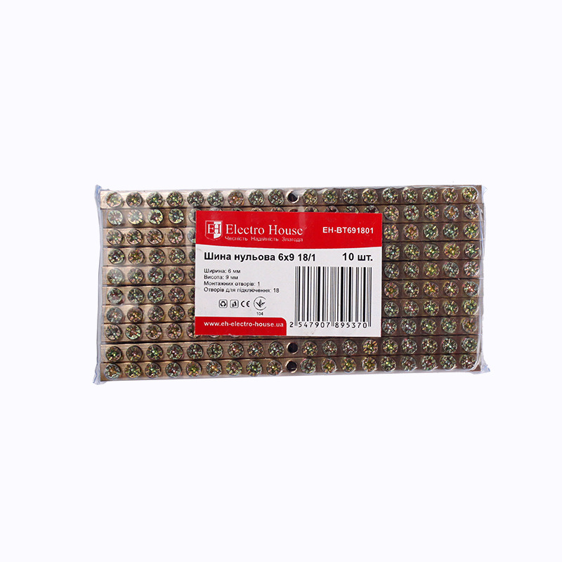 Шина нулевая 6х9 мм² 18/1 (1 отверстие) Шина нулевая 6х9 мм² 18/1 (1 отверстие)