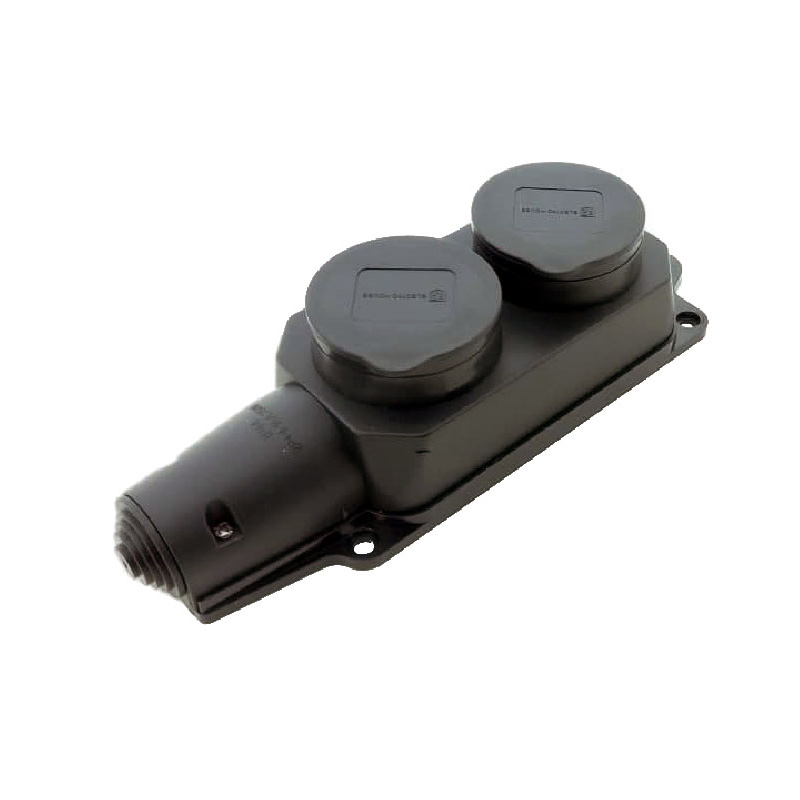 Колодка с заземлением и крышкой на 2 гнезда Каучук Колодка с заземлением и крышкой на 2 гнезда Каучук